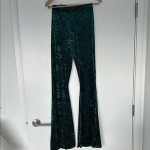 High Waisted Green Crushed Velvet Flare Pants